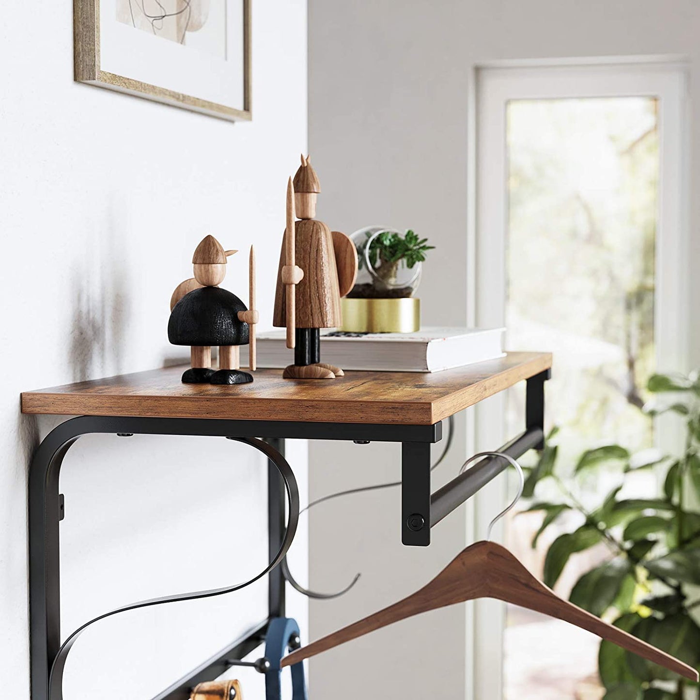 Fali polc akasztókkal, rusztikus barna 60x30x31cm